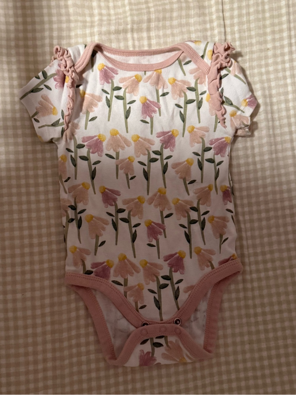 cloud island Pink Floral Ruffle-Sleeve Bodysuit Romper
